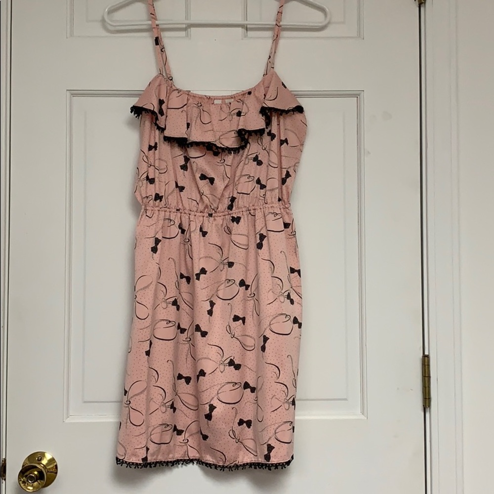 Silky retro bow ruffle dress